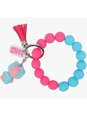 Hello Kitty Pink & Blue Beaded Keychain Bracelet With Tassel & Charm
